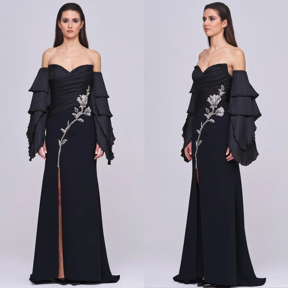 

Customized Modern Style Jersey Sequined Pleat A-line Sweetheart Long Dresses Bespoke Occasion Intricate