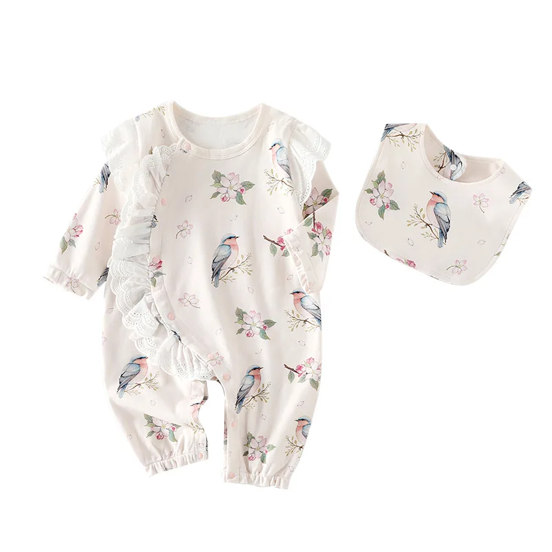 

Детский осенне-зимний комбинезон с длинными рукавами + нагрудник для мальчиков и девочек, комбинезоны принцессы для новорожденных