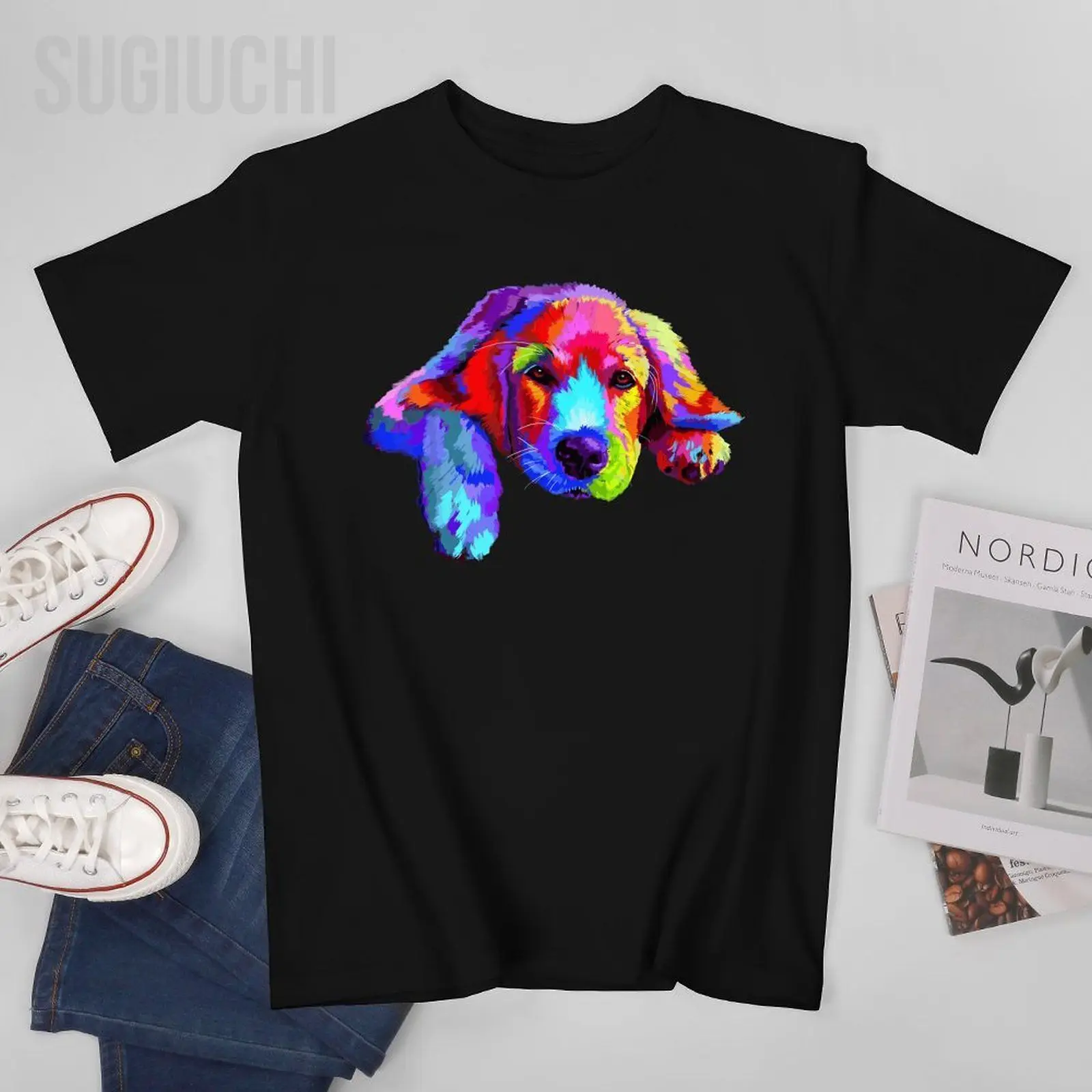 Unisex Men Golden Retriever Dog Watercolor Funny Face Tshirt Tees T Shirts Women Boys 100% Cotton T-Shirt