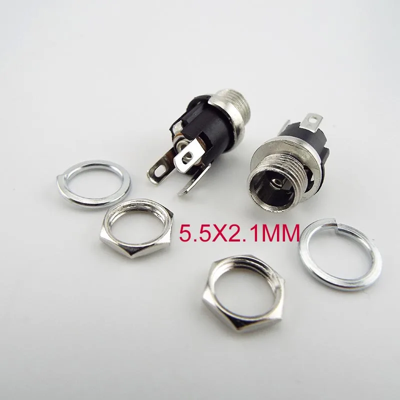 2/5/10x 5.5 X 2.1mm DC Female Power Charging Port Jack Panel Mount Terminal 3 Pin 5.5 2.1mm Socket Electrical DC Jack Connector