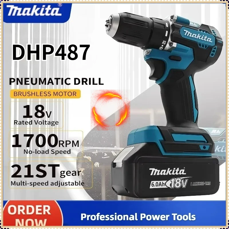 

Бесщеточная аккумуляторная ударная дрель Makita DHP487, беспроводная электрическая отвертка с высоким крутящим моментом, инструмент для аккумулятора Makita 18 В.