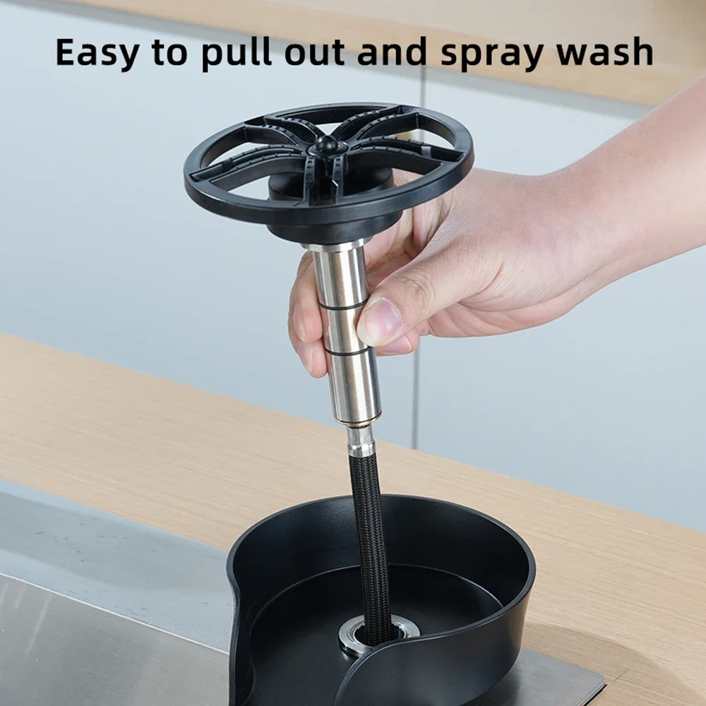 2in1 Glass Rinser For Kitchen Sink Pull Out Spray Head Automatic Rotating High-Pressure Press Cleaner Sink Bottle Cup Washer