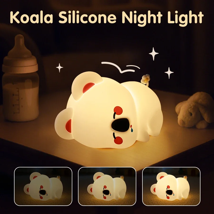 Koala silicone luz noturna ajuste de brilho de três níveis recarregável lâmpada de cabeceira lâmpada de dormir das crianças presentes das crianças