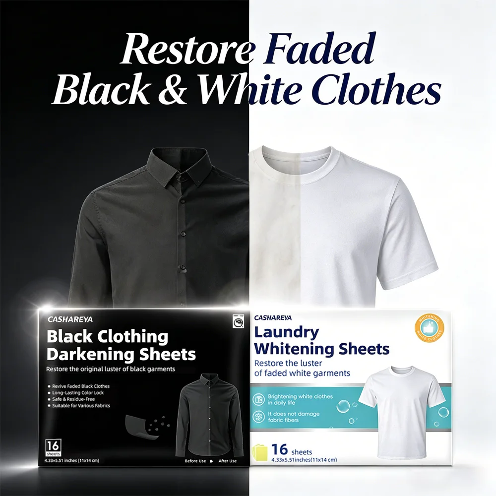 CASHAREYA Laundry Color Enhancer Sheets White Black Clothes Restorer Keep Whites Bright De Yellow Dark Fabric Whitening Bundle