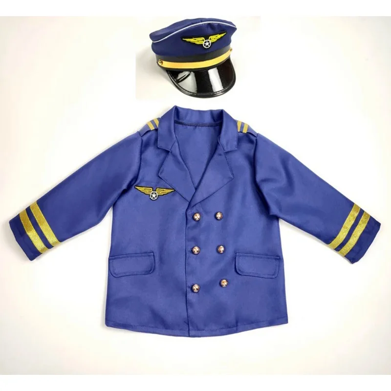 Uniforme de capitán de avión para niños, disfraz de Halloween para niños de 3 a 9 años, Cosplay de fiesta de los pilotos