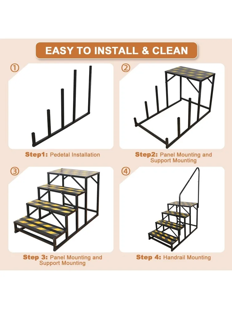 4 Step RV Stairs Hot Tub Steps Outdoor Spa Step Ladder with Handrail Portable Economy Wheel Stair for Travel Trailer Motor Home