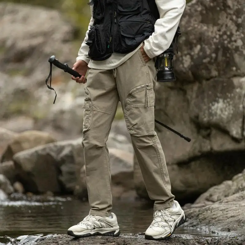

Men's Casual Straight Leg Work Pants Outdoor Climbing Elastic Waist Leisure Trousers Spring Autumn Zipper ket Multi-ket