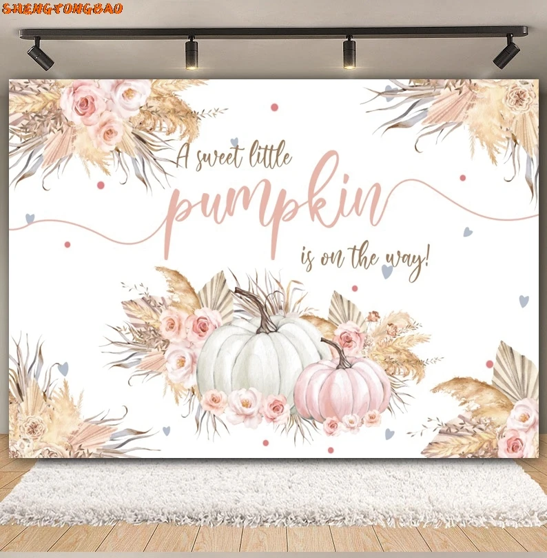 A Little Pumpkin Is On The Way Autumn Backdrop Fall Thanksgiving Floral Truck Baby Shower Birthday Party Photography Background