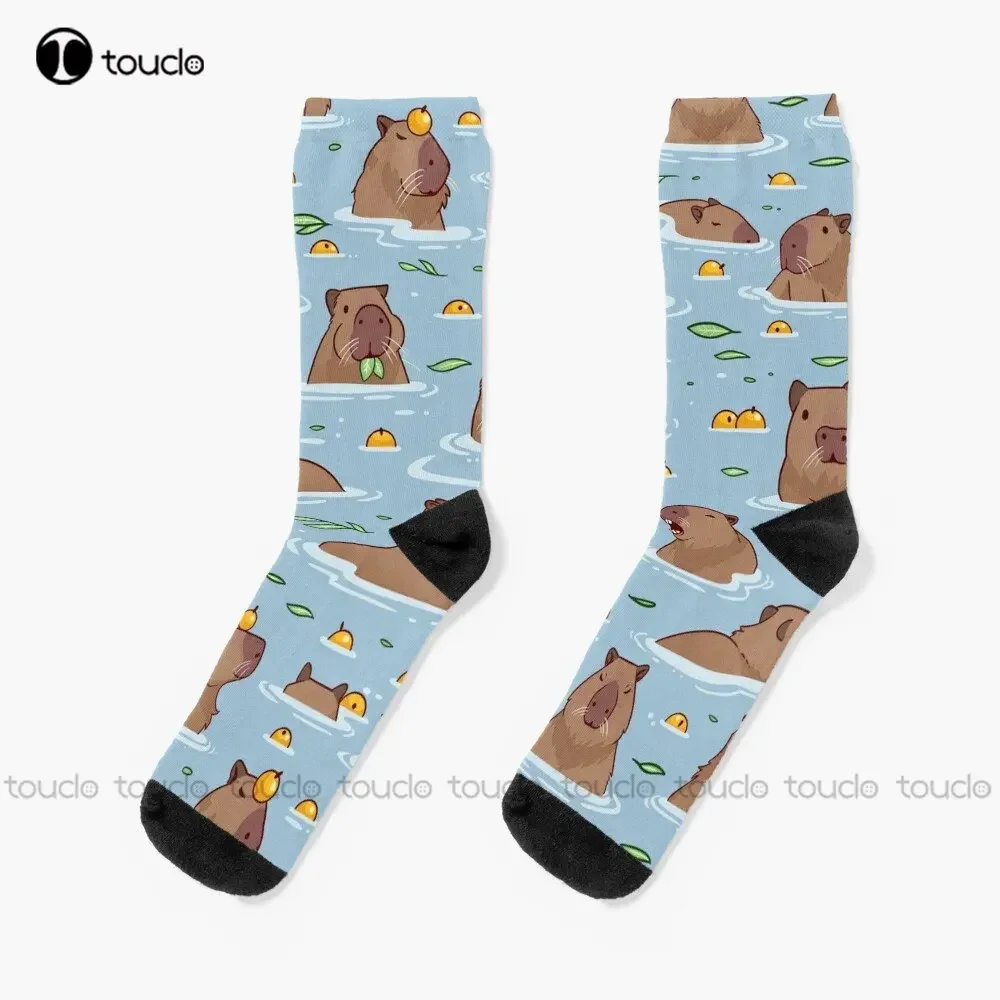 Bathing Capybara Pattern  Men'S Socks Personalized Custom Unisex Adult Teen Youth Street Skateboard Socks Custom Gift