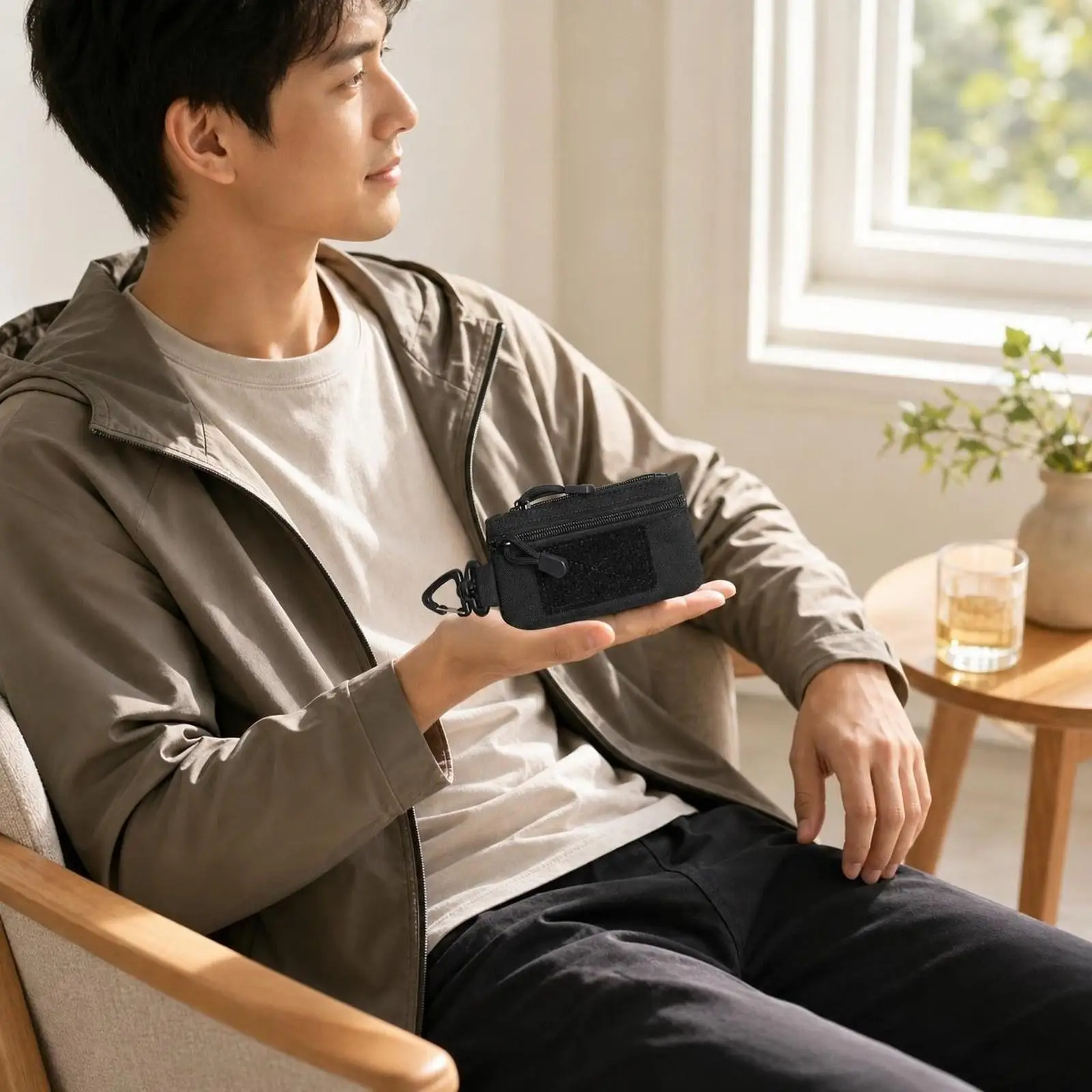 EDC Pocket Organizer Cute Small Zipper Waist Bag Portable Coin Purse Oxford Cloth Strap Pouch for Running Men