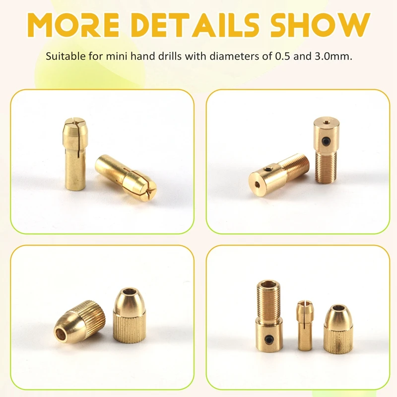 AT02-14 Small Electric Drill Chuck 0.5-3Mm Electric Mill Copper Chuck Micro-Torque Drill Chuck Set (Hexagonal Wrench)