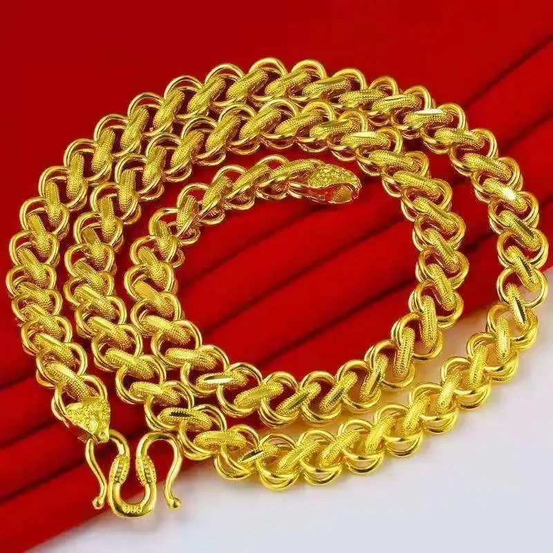 Fu Character Pendant Thai Style Vietnamese Sand Gold Necklace for Men Extra Thick Chunky Gold Plated Hip Hop Streetwear Gift