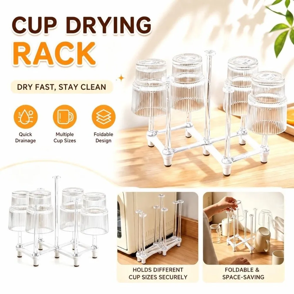 Durable Plastic Cup Drying Rack Anti-slip Space Saving Cup Draining Holder Inverted Cup Holder Cup