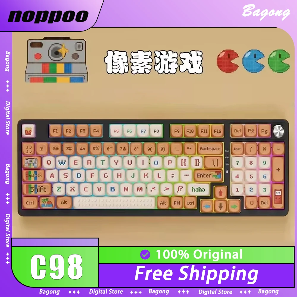 NOPPOO C98 Mechanical Keyboard Multifunctional Knob Three Mode Gaming Keyboard Hot Swap RGB Backlight Pc Gamer Accessories Gifts