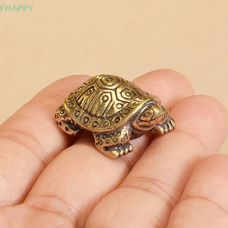 1Pc Antique Solid Brass Turtle Ornaments Longevity Animal Sculpture Home Office Desk Decorative Simulation Ornament