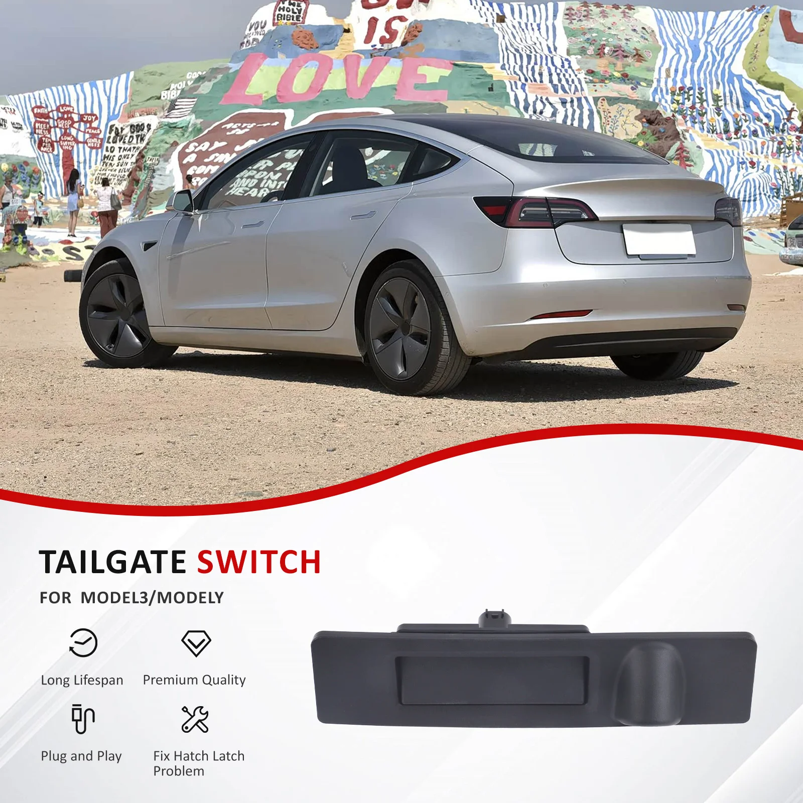 Für Tesla Model 3 Model Y ABS-Kunststoff Schwarzer Kofferraum-Entriegelungsschalter OE 1095949-00-E Auto Heckklappen-Elektroschalter – Detail 6