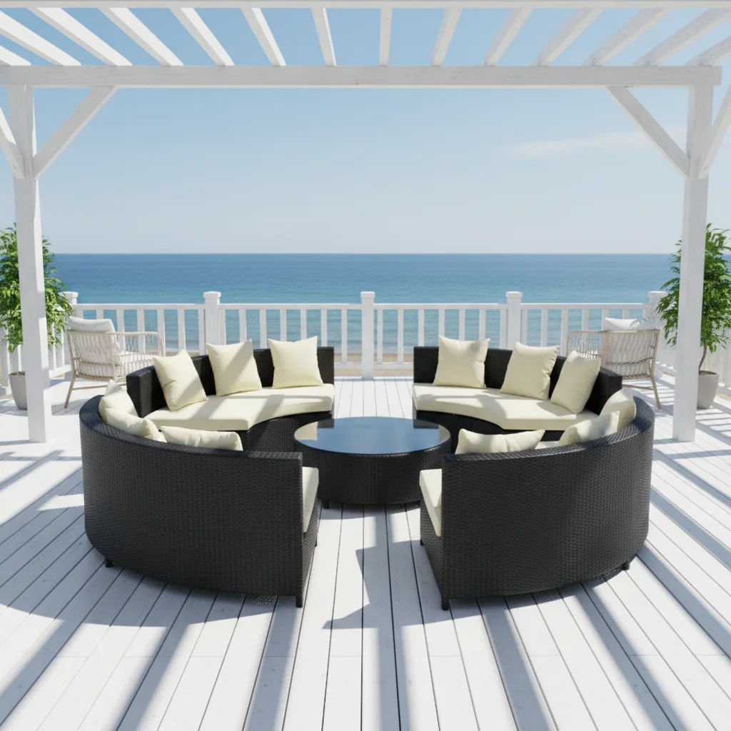 #High Quality Circular Wicker Furniture Pool Side Sofa Set Wicker Courtyard Furniture