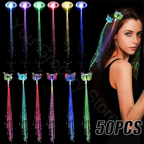 1-50Pcs LED 샤인 반짝이 가발 직조 클립 머리핀 다채로운 발광 헤어 액세서리 웨딩 아기 선물 파티 장식