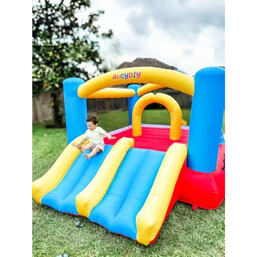 12フィートx8.8フィートの屋外用バウンスハウス用デュアルレーンバウンスハウススライドコンボ、デュアルレーン障害物アーチ付きインフレータブルバウンスハウス