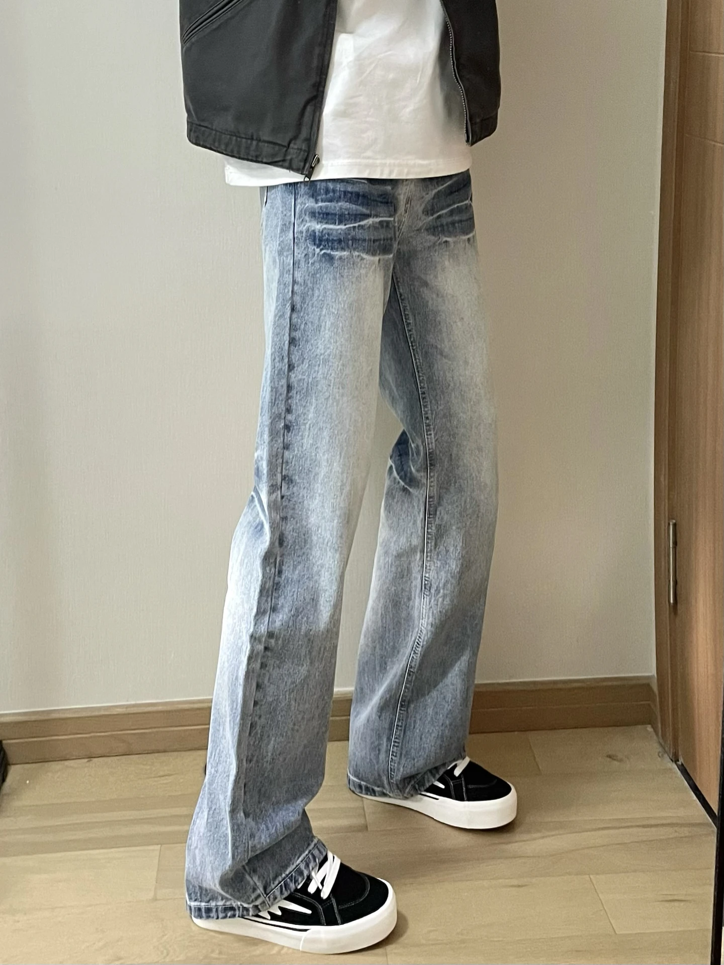Coldstone Men's Flared Jeans American High Street Cleanfit Straight Leg Slimming Knife  Jeans Youthful Wear Resistant