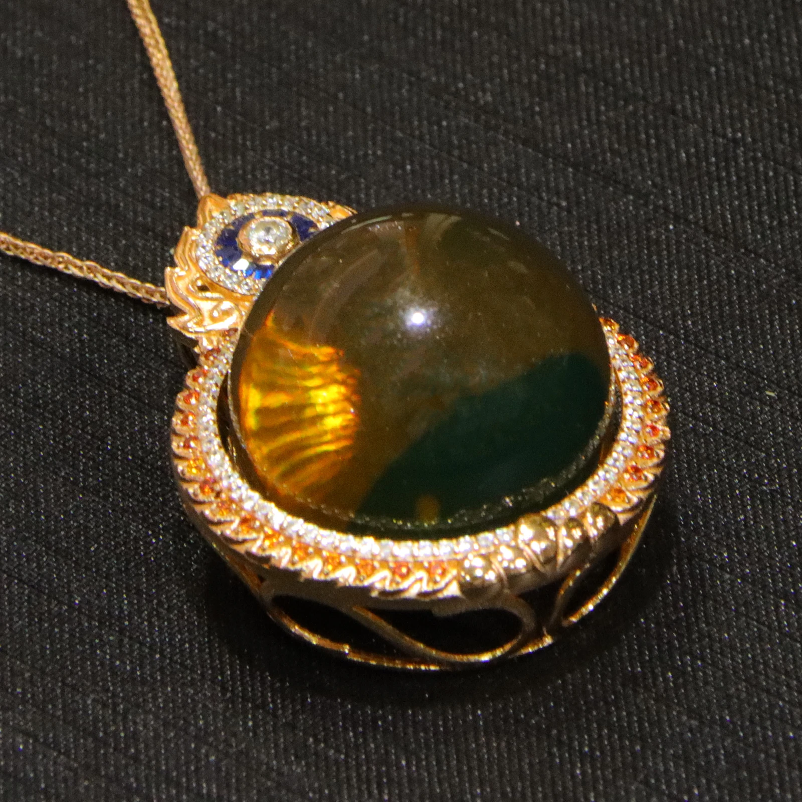 Natural Mexican Blue Amber Pendant Sterling Silver 23mm Round Bead Jewelry Handmade Gift for Women