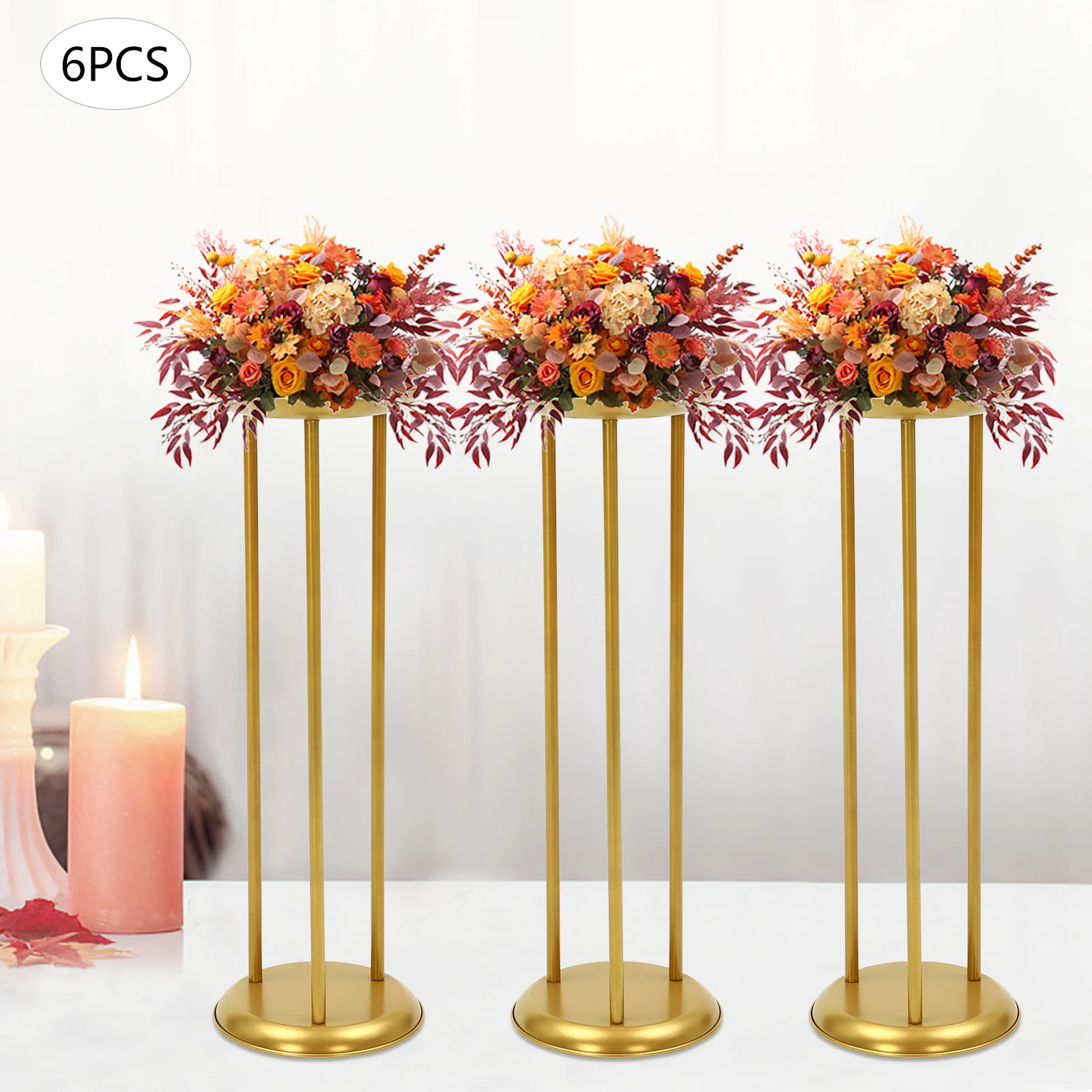 6 Pcs Flower Display Stand, Column Flower Stand Gold Centerpiece  Decor Floor Vase Flower Holder for Wedding Home Party