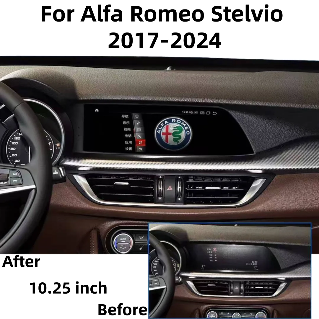 Android 13 For Alfa Romeo Giulia Stelvio 2017-2024 Car Radio Automobile Multimedia CarPlay Auto Bluetooth GPS Navigation Stereo