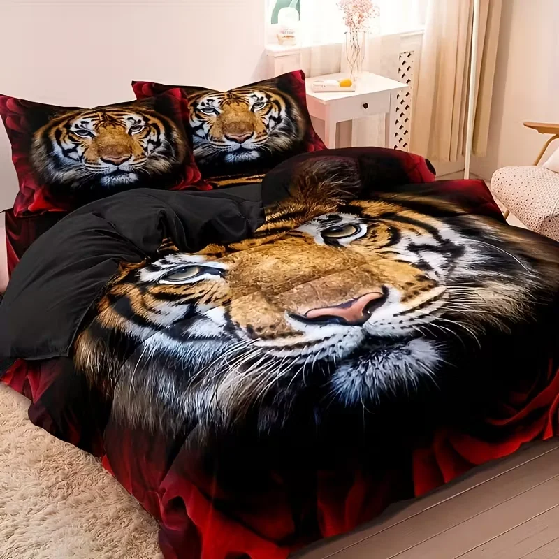 

3pcs Duvet Cover Set Tiger Bedding Set Soft Comfortable for Bedroom Room (1*Duvet Cover + 2*Pillowcase, Without Core)