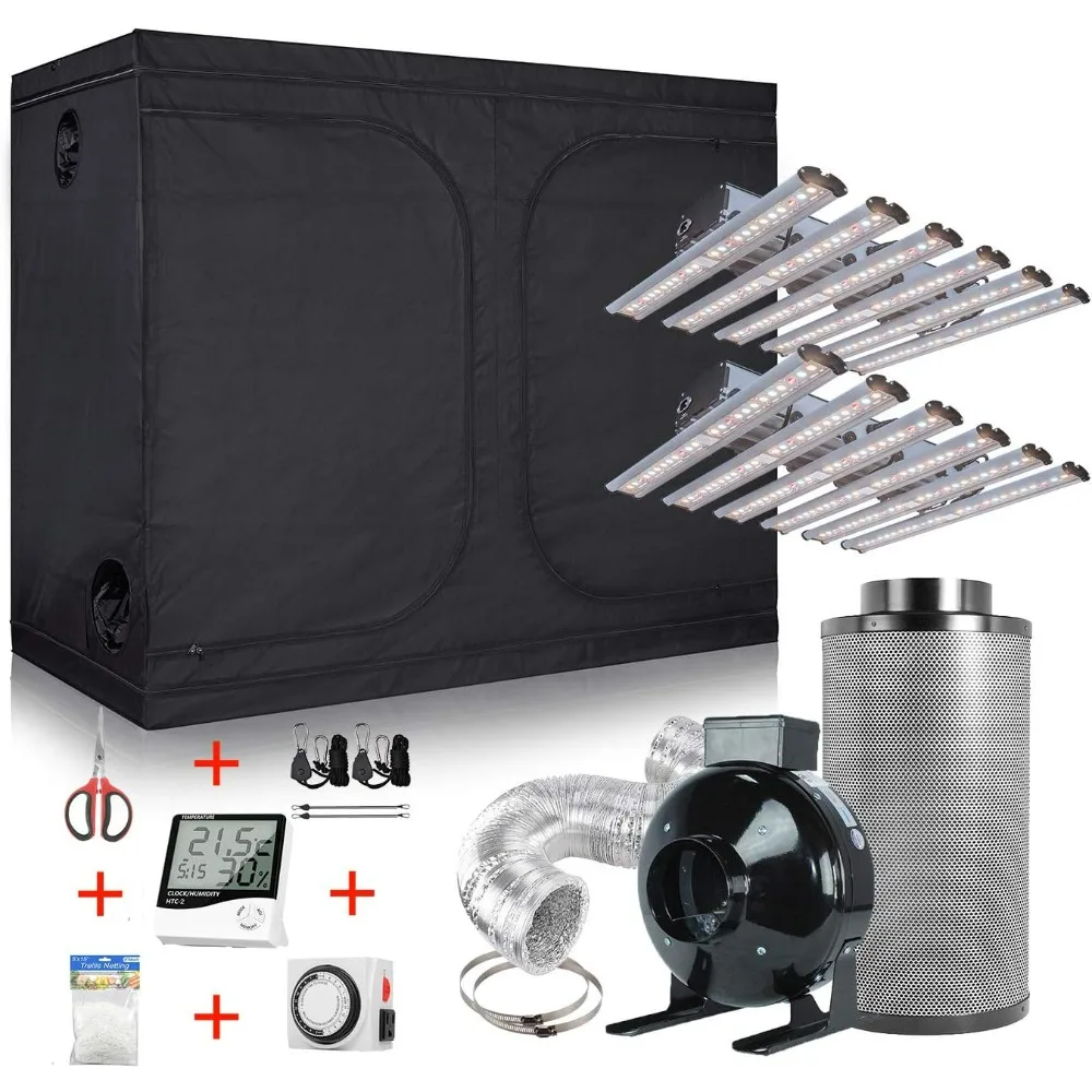 

Grow Tenting Kit LED 360W Grow Light + 8" Filter Fan Kit + 96''x48''x78'' Grow Tent Room + Plants Growing System Accessories