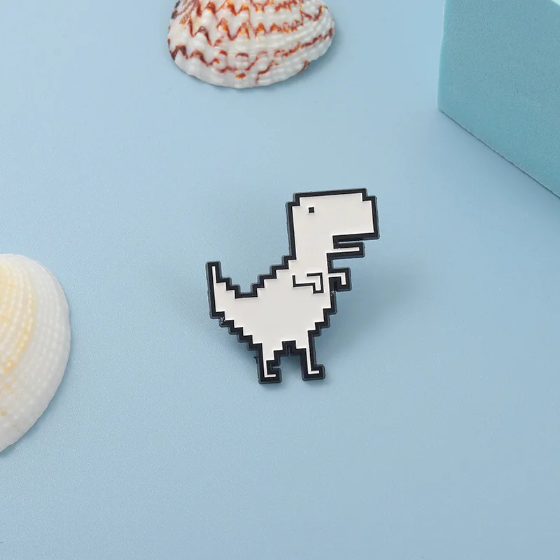 Creative Retro Animal Dinosaur Enamel Brooch Pixel Geometric White T-Rex Alloy Pins Badge Fashion Jewelry Gift