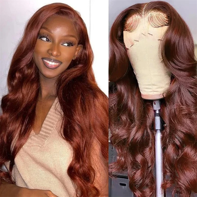 180 Density 13x4 Reddish Brown Body Wave Lace Front Human Hair Wigs Colored Glossly 13x6 HD Lace Frontal Wigs 4x4 Glueless Wigs