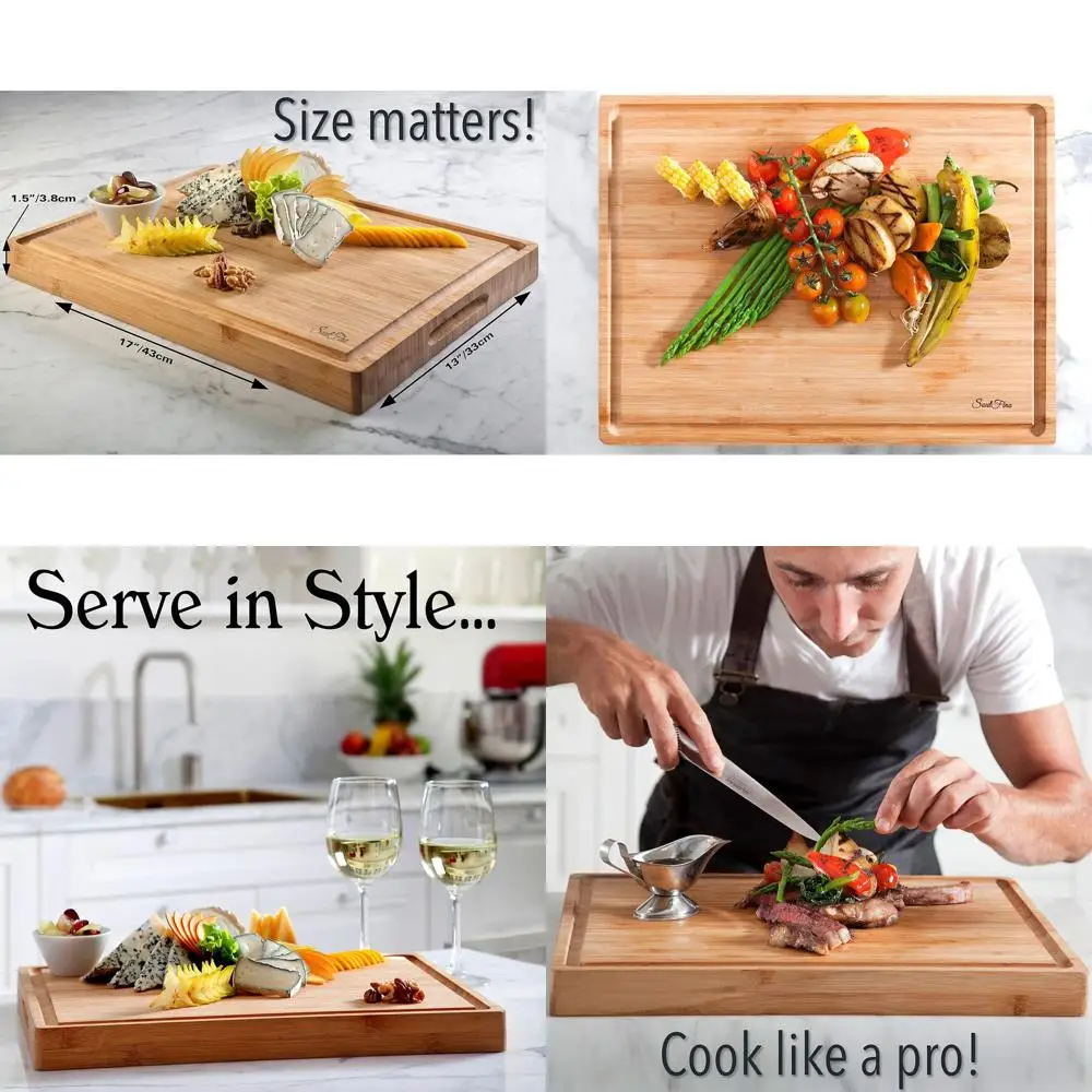 

Organic Bamboo Chopping Board with Juice Groove, 17x13x1.5, Premium Quality and Professional Design