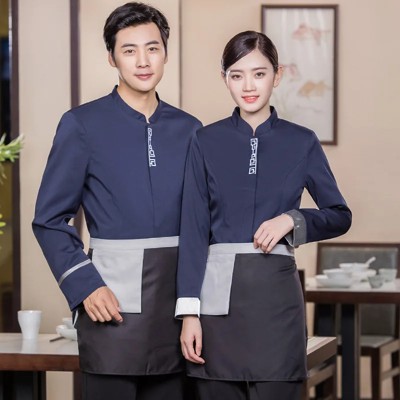 ホテル作業服秋冬女性鍋レストランバーベキューレストラン茶室中国風ウェイター長袖ユニセックス