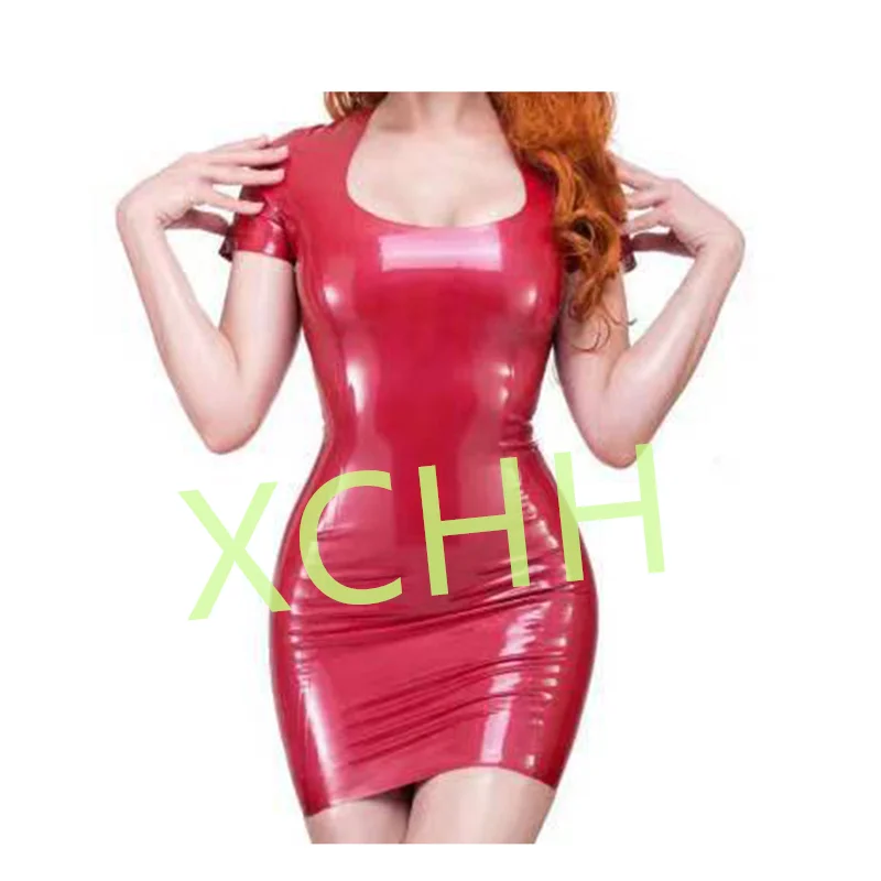 Latex Dress Sexy Fetish Gummi Dresses Short Sleeves Hot Cosplay Customized for Women Wear