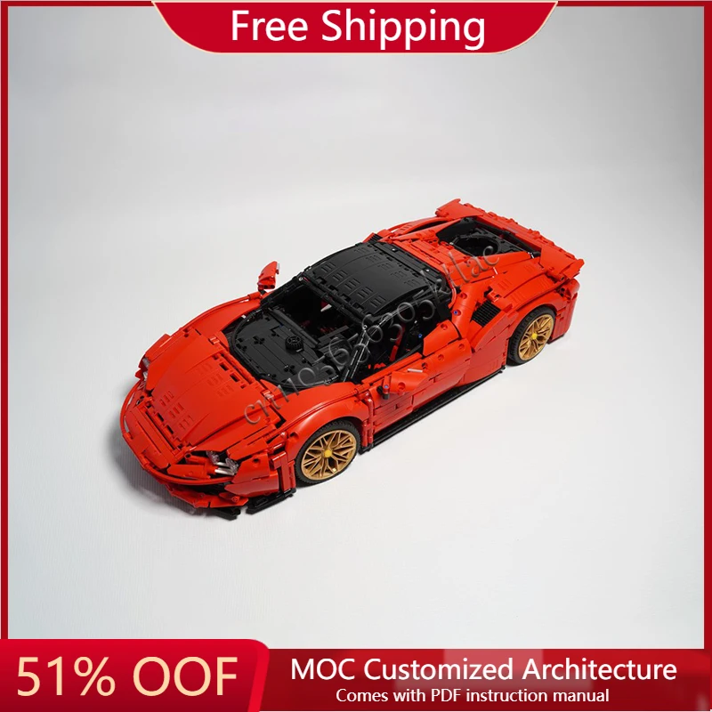 

New 4347 PCS Hot Selling MOC Customize Red Supercar Model Building Blocks Speed Vehicle Bricks Diy Toys Kid Adult Halloween Gift