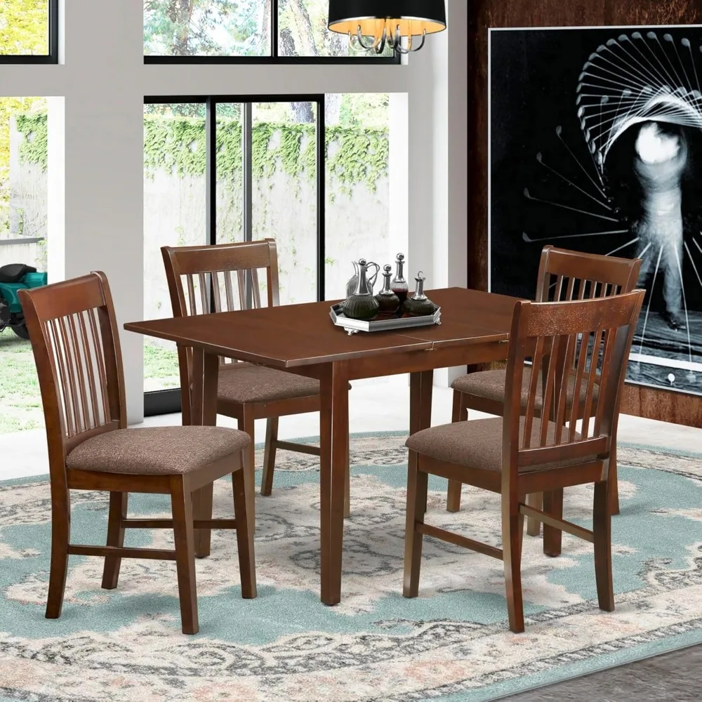 5 Piece Kitchen Set Includes a Rectangle Dining Room Table with Butterfly Leaf and 4 Linen Fabric Upholstered Chairs, 32x54 Inch