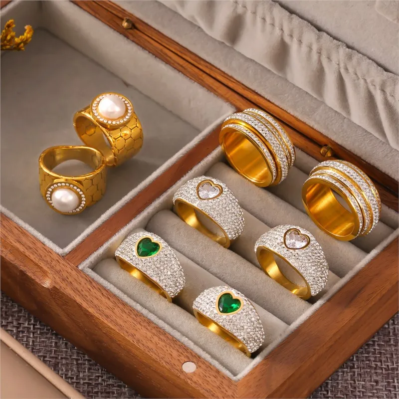Elegant Fadeless Stainless Steel Rings For Women Gold Plated Inlaid Zircon Women's Finger Ring Girls Rings Luxury Woman Jewelry image 2