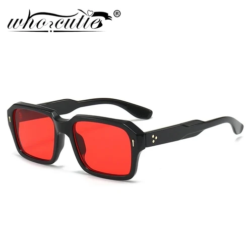 Nueva moda gafas De Sol cuadradas rojas para mujer, gafas De Sol con remaches De diseñador De marca para hombre, gafas De Sol rectangulares para mujer UV400, gafas De Sol