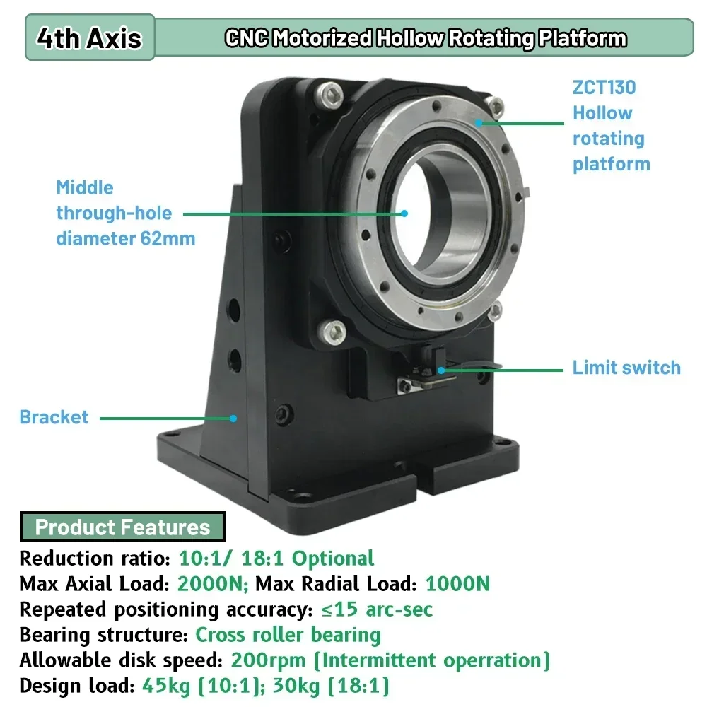 Fourth 4th Axis Electric Hollow Rotary Table 360° Angle Adjustment Table Dividing Disc for Industrial Visual Inspection Cutting