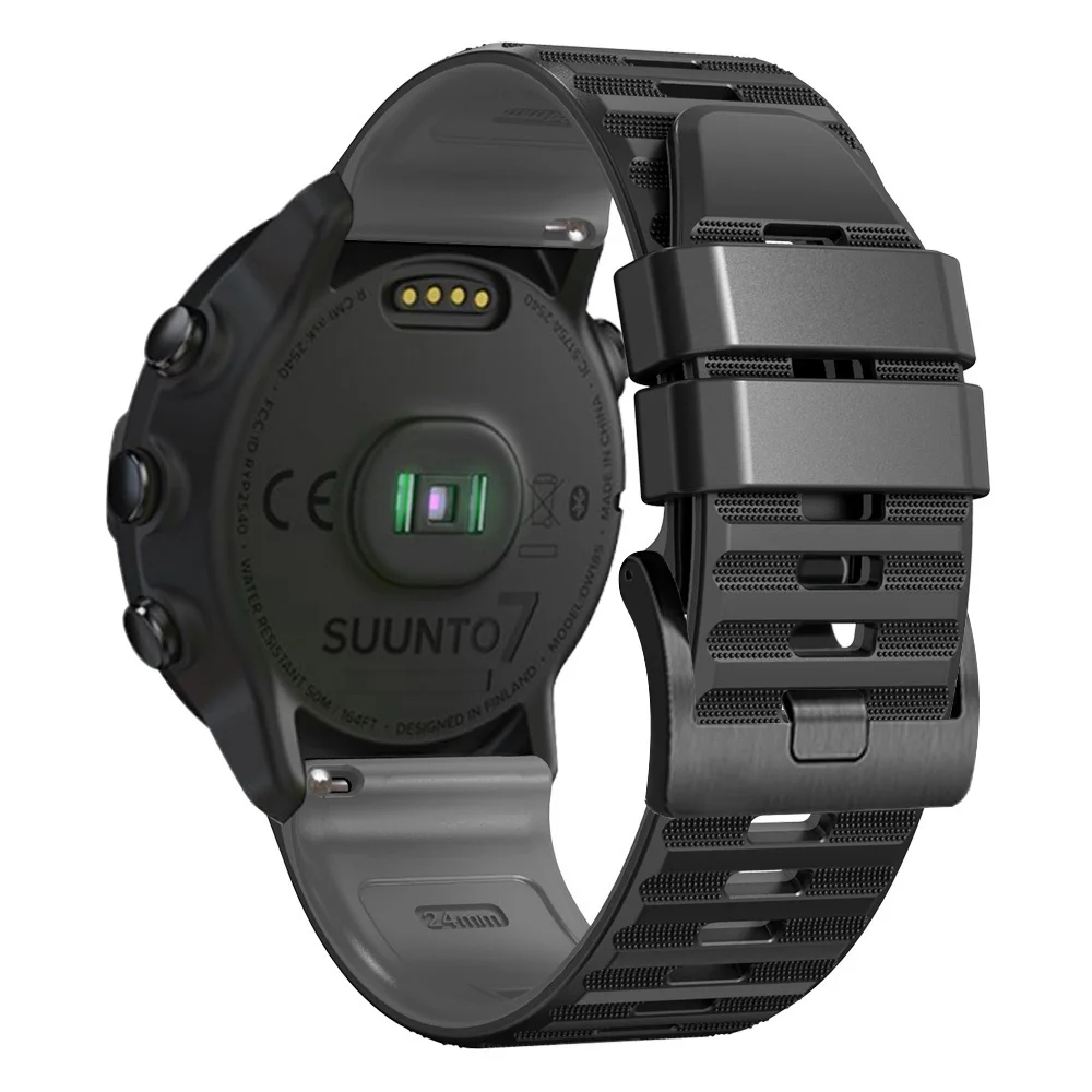 Tali silikon 24mm untuk Suunto 9 7 D5/Suunto Spartan Olahraga/pergelangan tangan HR/Baro gelang pintar pengganti Suunto 9 Baro sabuk