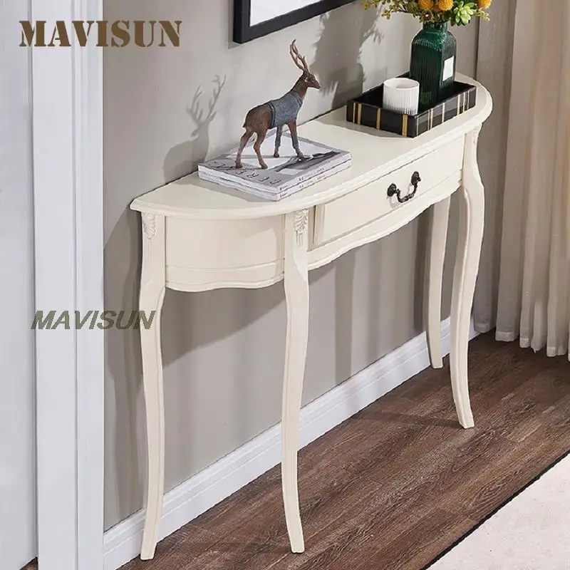 Solid Wood Console Cabinet Lobby Light Luxury Semi-Circle Wall Porch Table Simple European Style Entry Decorative Furniture