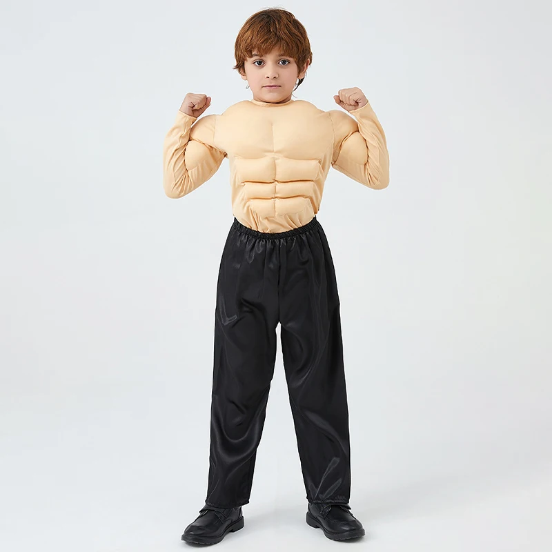 Children Muscle T-shirt Man Muscle Cosplay Suit Birthday Party Role-playing Stage Performance Clothes Carnival Halloween Costume