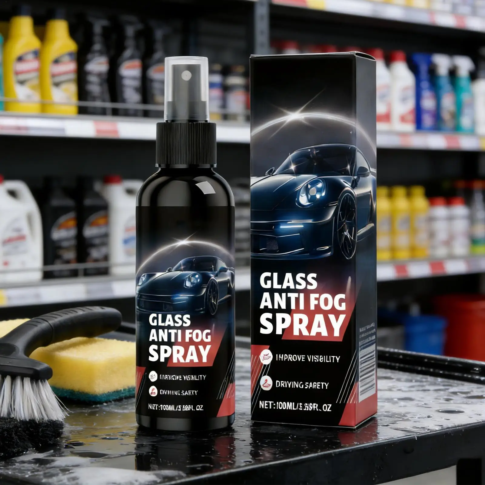 100ml Anti-Fog & Hydrophobic Coating Spray For Clear Vision On Glass & Mirrors, Long-Lasting Rain/Steam Prevention For Cars