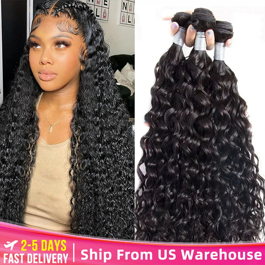 Water Wave Bundles 10A Peruvian Virgin 100% Human Hair Bundles 30 32 Inch 1 3 4 Bundles Deal Wet And Wavy Curly Hair Extensions