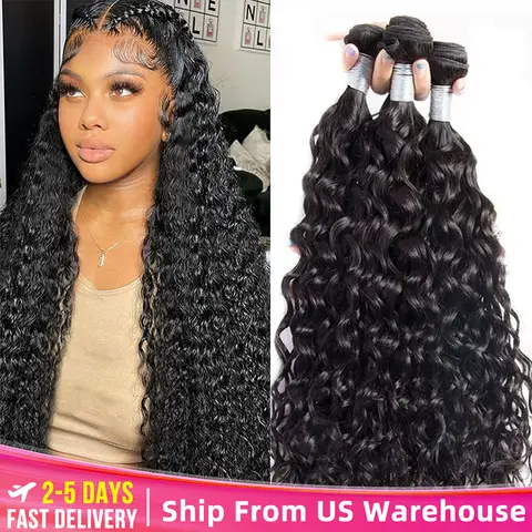 Water Wave Bundles 10A Peruvian Virgin 100% Human Hair Bundles 30 32 Inch 1 3 4 Bundles Deal Wet And Wavy Curly Hair Extensions