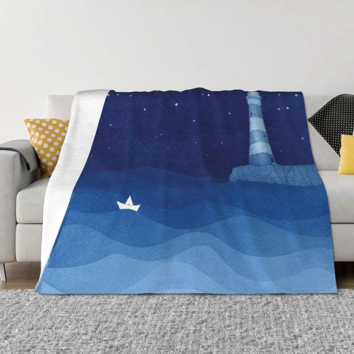 

Lighthouse 2, blue ocean watercolor Throw Blanket halloween Soft Soft Beds Blankets