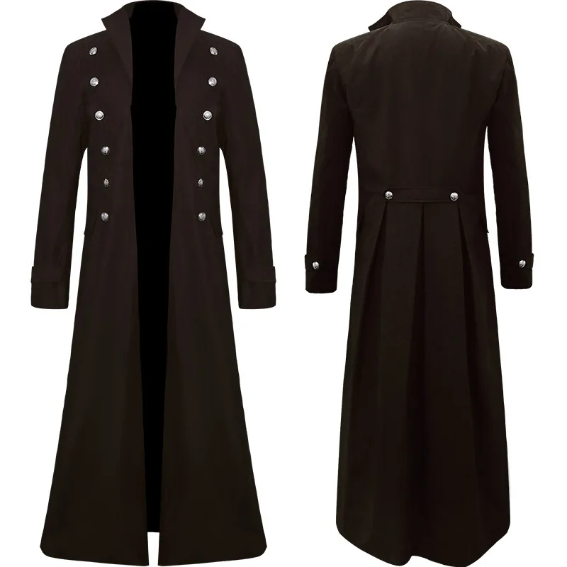 Mittelalterliches Piratenkostüm für Herren, Steampunk-Trenchcoat, Gothic-Smokingjacke, viktorianischer Karnevalsparty-Cosplay-Mantel – Detail 6