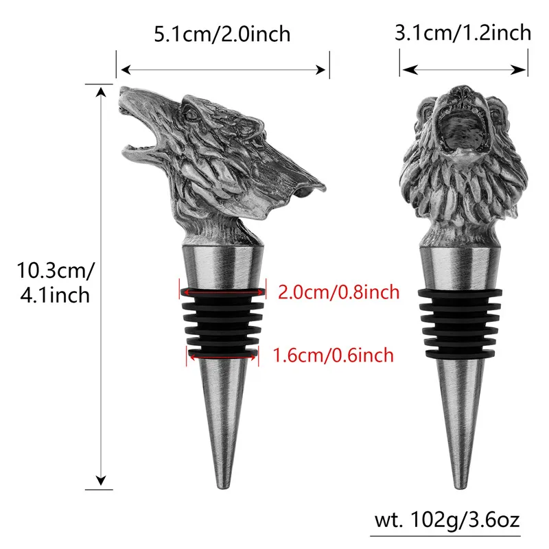ตัวยึดโลหะฝาปิดขวดหัวหมาป่ากลวงแนววินเทจตัวหยุดไวน์สำหรับอุปกรณ์บาร์เที่ยวกลางคืนสำหรับงานแต่งงานอุปกรณ์ประหยัดแชมเปญ