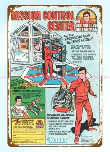 1975 TOY Six Million Dollar Man Mission Control Center metal tin sign