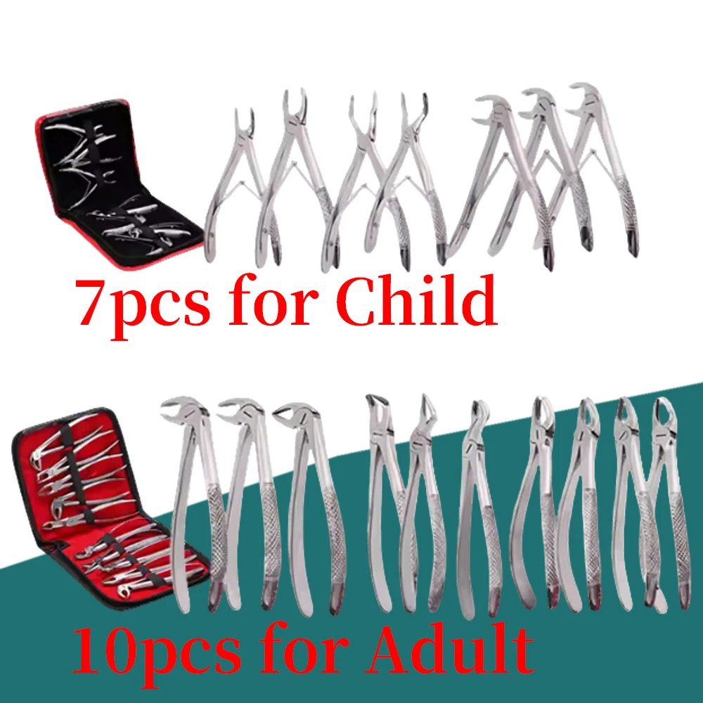

Dental Extraction Forceps Kit for Adult & Children Teeth Removal with Curved Root Elevator Surgical Instruments Set